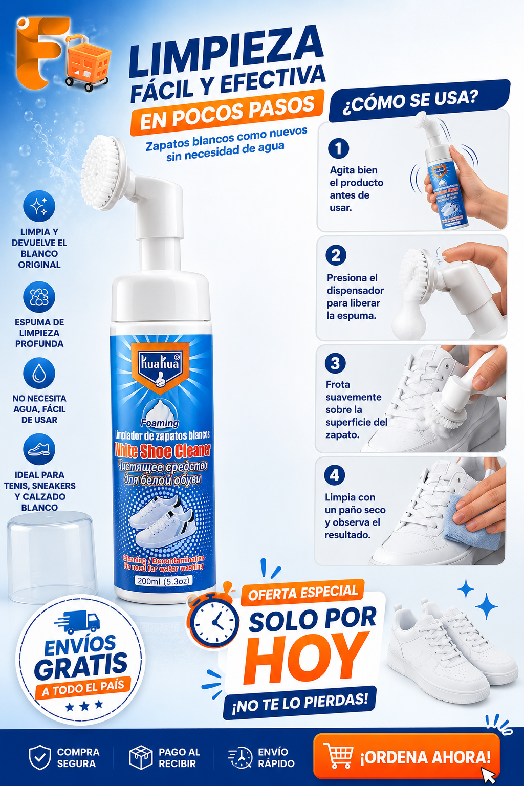 Espuma Limpiadora de Zapatos con Cepillo