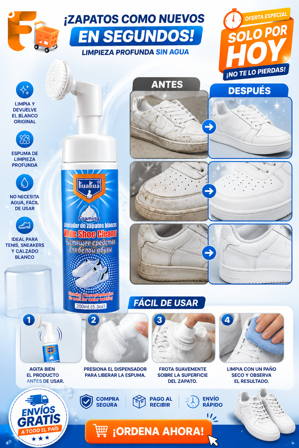 Espuma Limpiadora de Zapatos con Cepillo