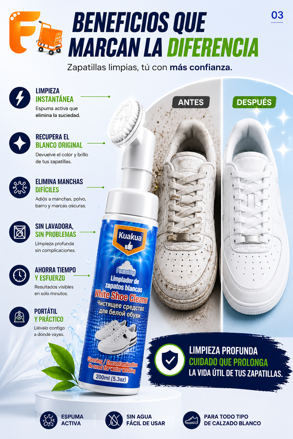 Espuma Limpiadora de Zapatos con Cepillo