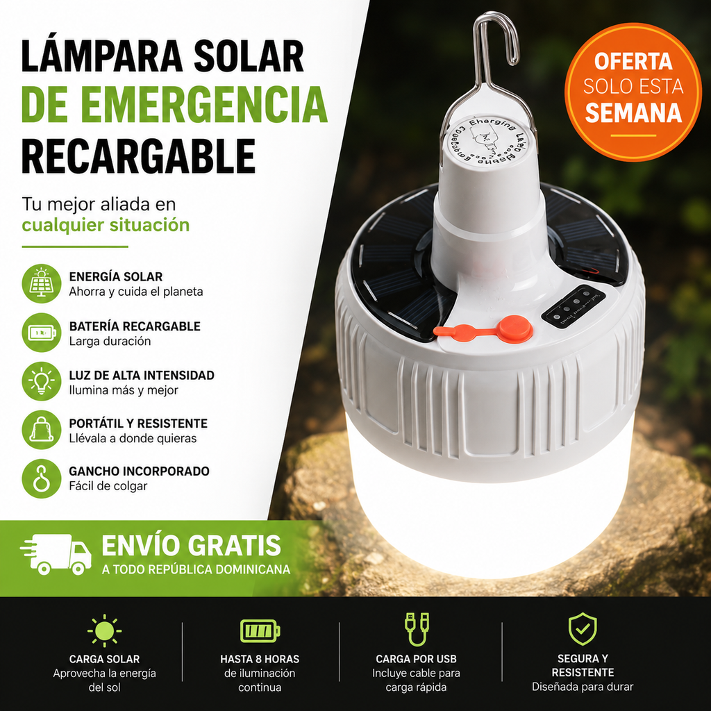 Bombillo con Panel Solar + CABLE USB
