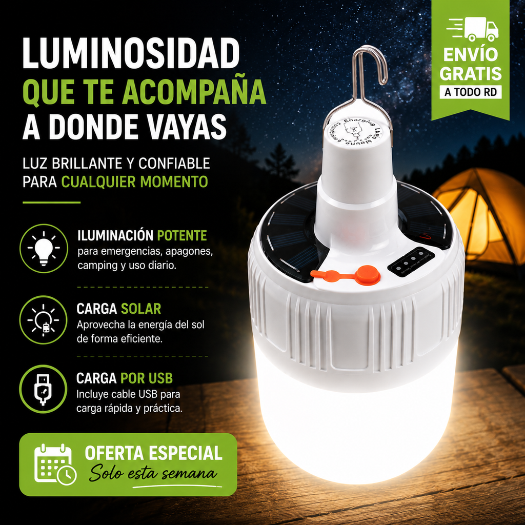 Bombillo con Panel Solar + CABLE USB