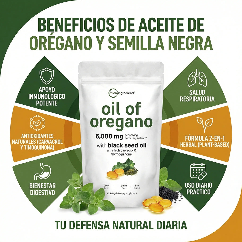 Orégano + Semilla Negra Forte Defensa Antioxidante para el cuerpo 180 CÁPSULAS