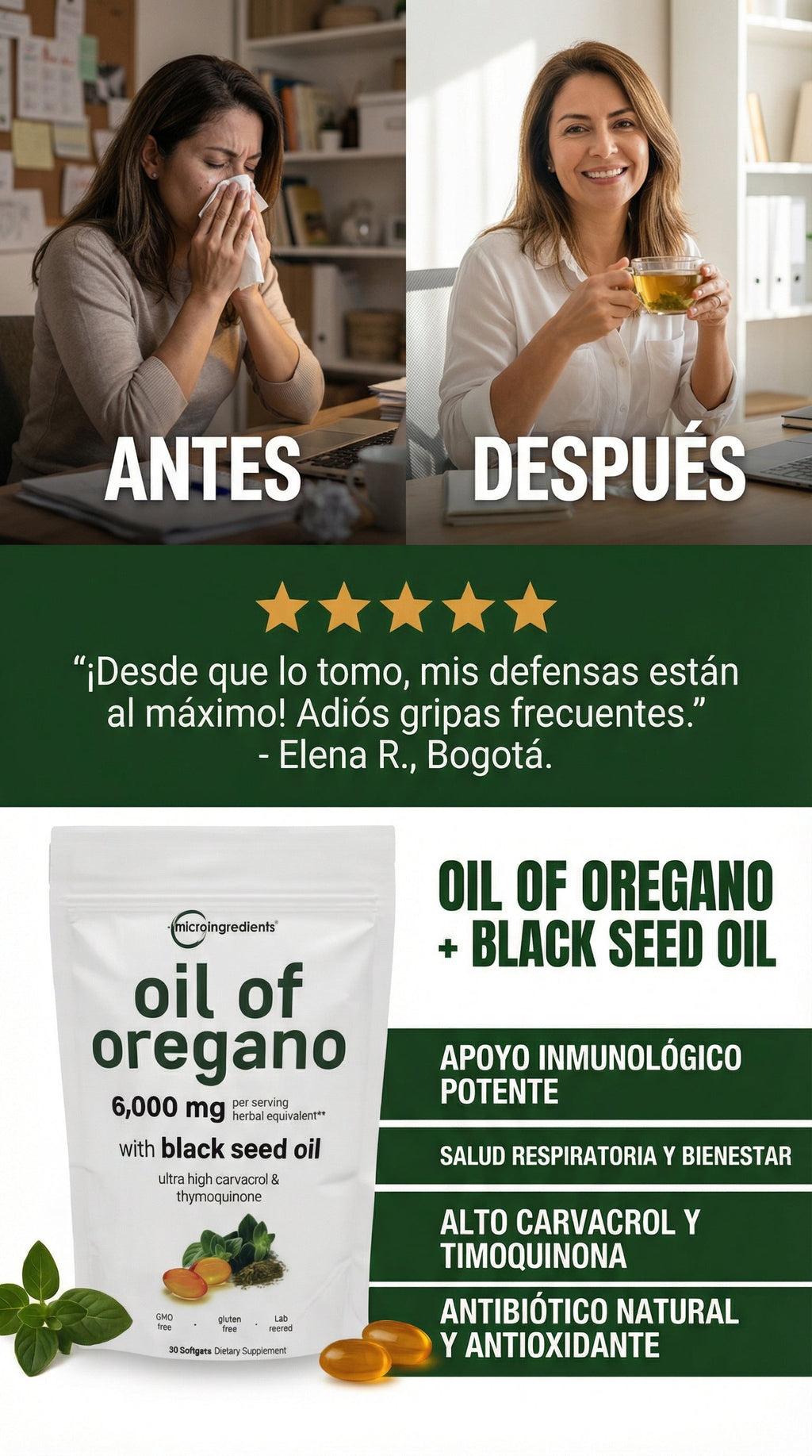 Orégano + Semilla Negra Forte Defensa Antioxidante para el cuerpo 180 CÁPSULAS