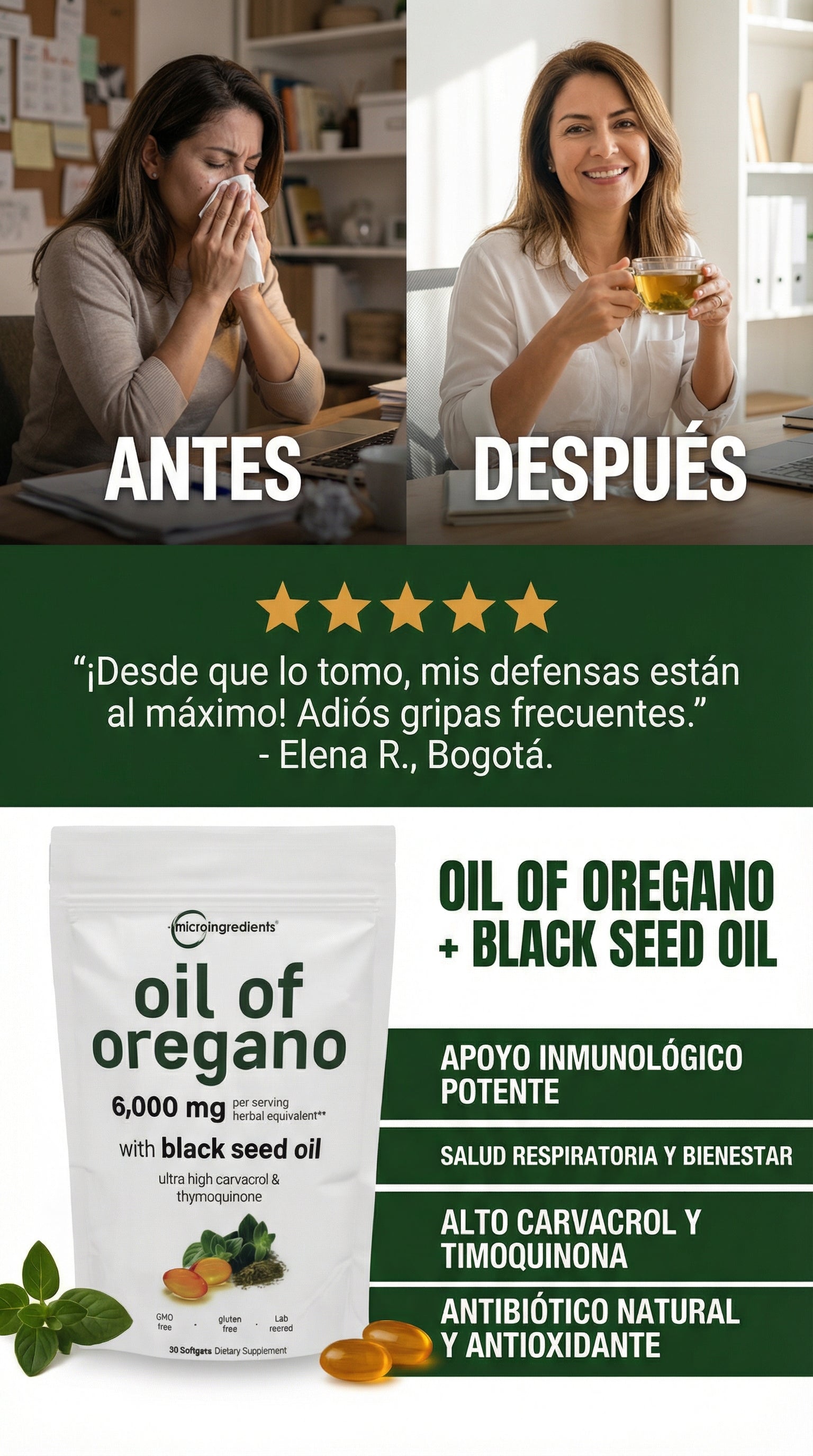 Orégano + Semilla Negra Forte Defensa Antioxidante para el cuerpo 180 CÁPSULAS
